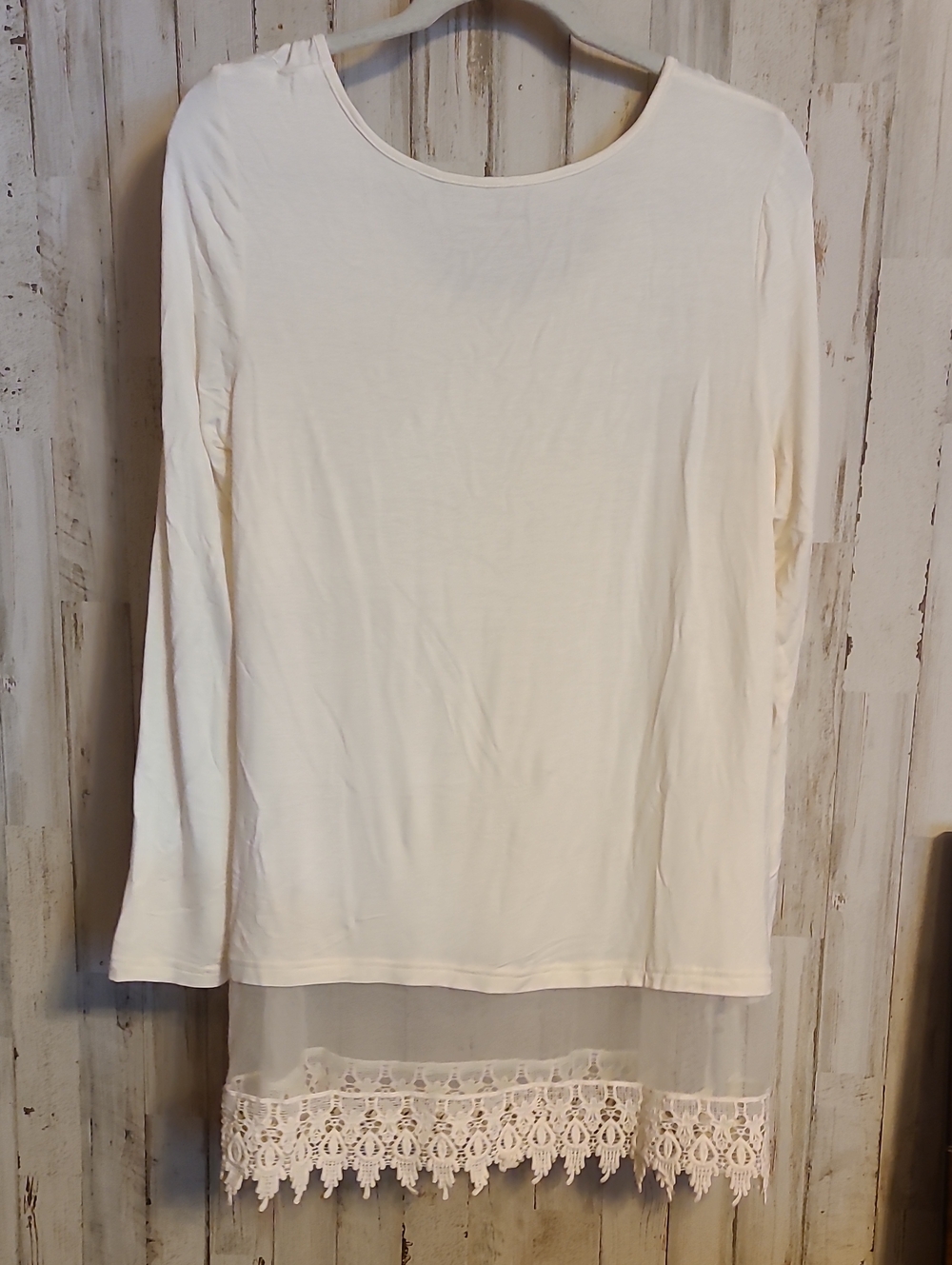 Grace & Lace Cream Long Sleeve Top with Lace Hem - Picture 6 of 6